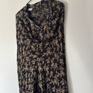 DKNY Black Skirt Bottom with Gold Floral Design and Side Slit